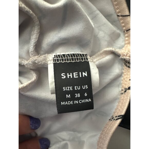 Shein Long Sleeve Tattoo Print Crop Top With Mock Neck Beige & Black Womans M - Picture 5 of 16